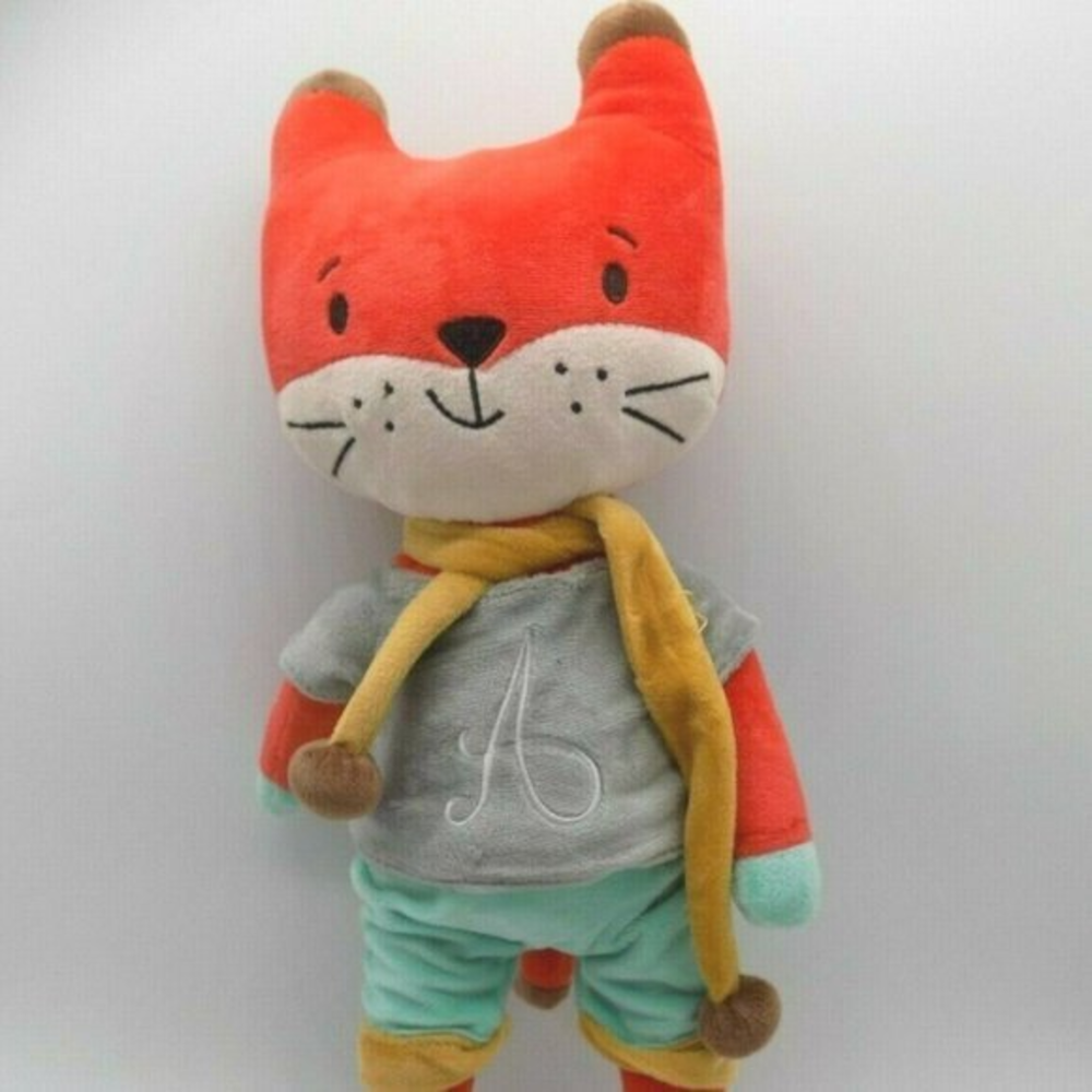 My Petit Collection Plush Fox with Scarf and Monogram A Shirt Orange Grey Teal